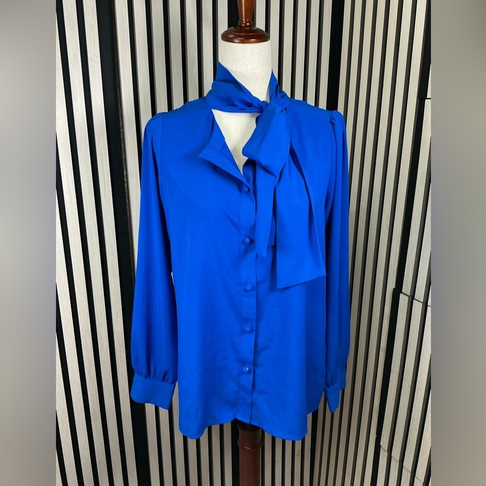 New Calvin Klein Royal Blue Blouse with Bow, Sz M